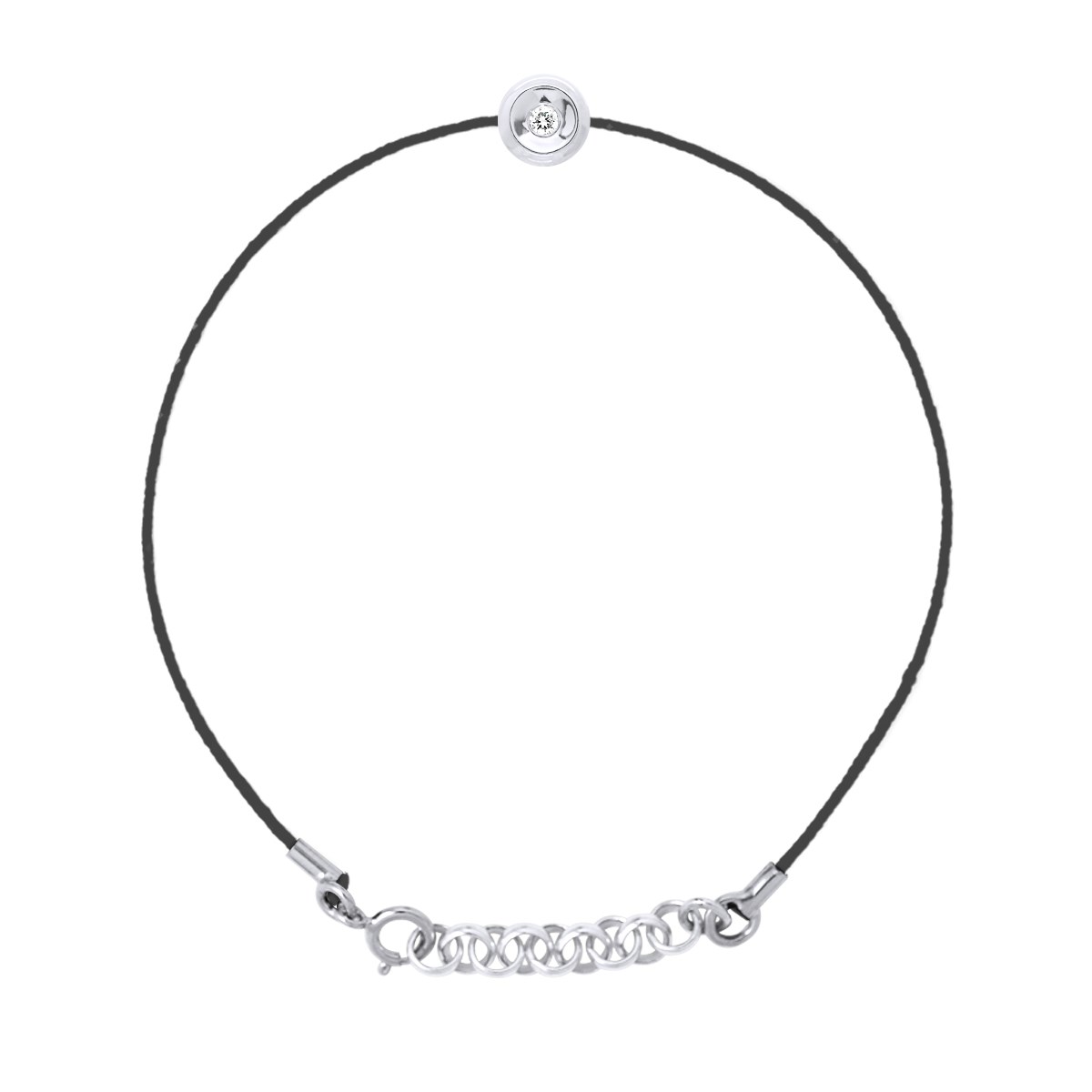Bracelet Diamant Serti Clos 0,03 Cts Nylon Noir Argent 925