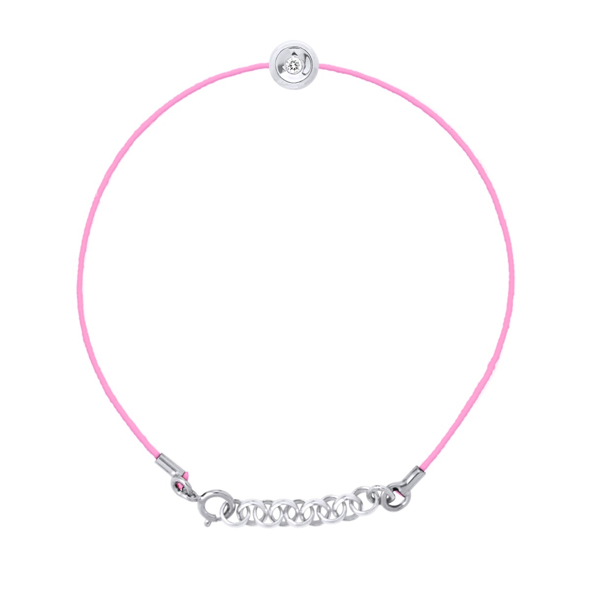 Bracelet Diamant Serti Clos 0,03 Cts Nylon Rose Argent 925