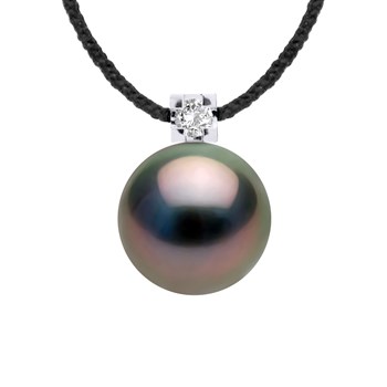 Bracelet Diamant Naturel 0,060 Cts et Perle de Culture de TAHITI Ronde 8-9 mm  Nylon Noir Argent 925