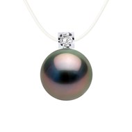 Bracelet Diamant Naturel 0,060 Cts et Perle de Culture de TAHITI Ronde 8-9 mm  Nylon Transparent Argent 925
