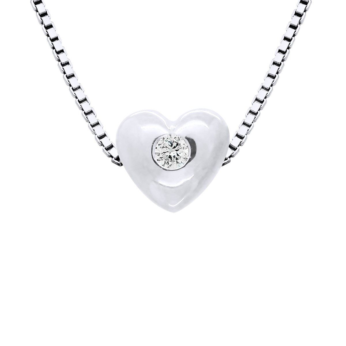 Collier Chaîne avec Coeur Diamant Naturel 0,030 Cts Argent 925
