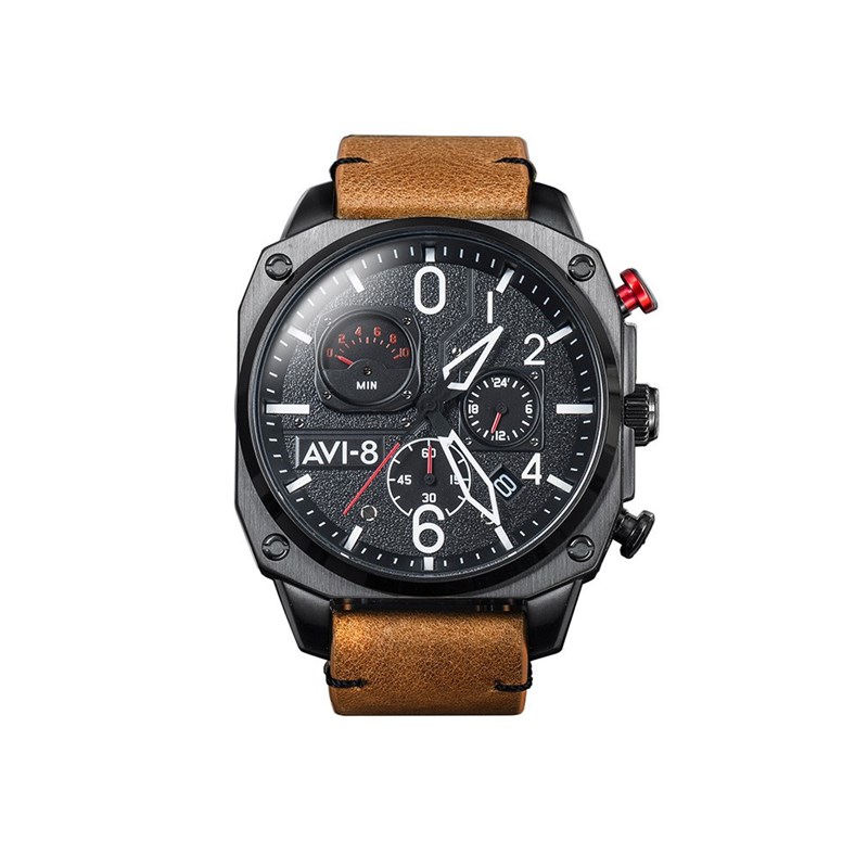 Montre homme quartz japonais chronographe AVI-8 - Bracelet cuir véritable de vachette - Date