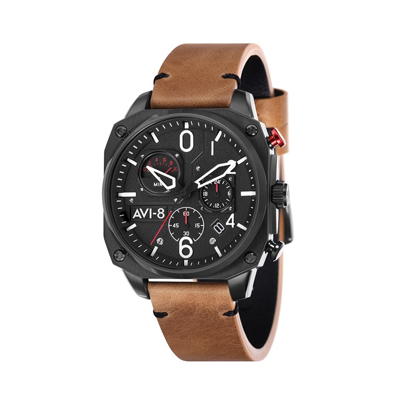 Montre homme quartz japonais chronographe AVI-8 - Bracelet cuir véritable de vachette - Date - vue 2