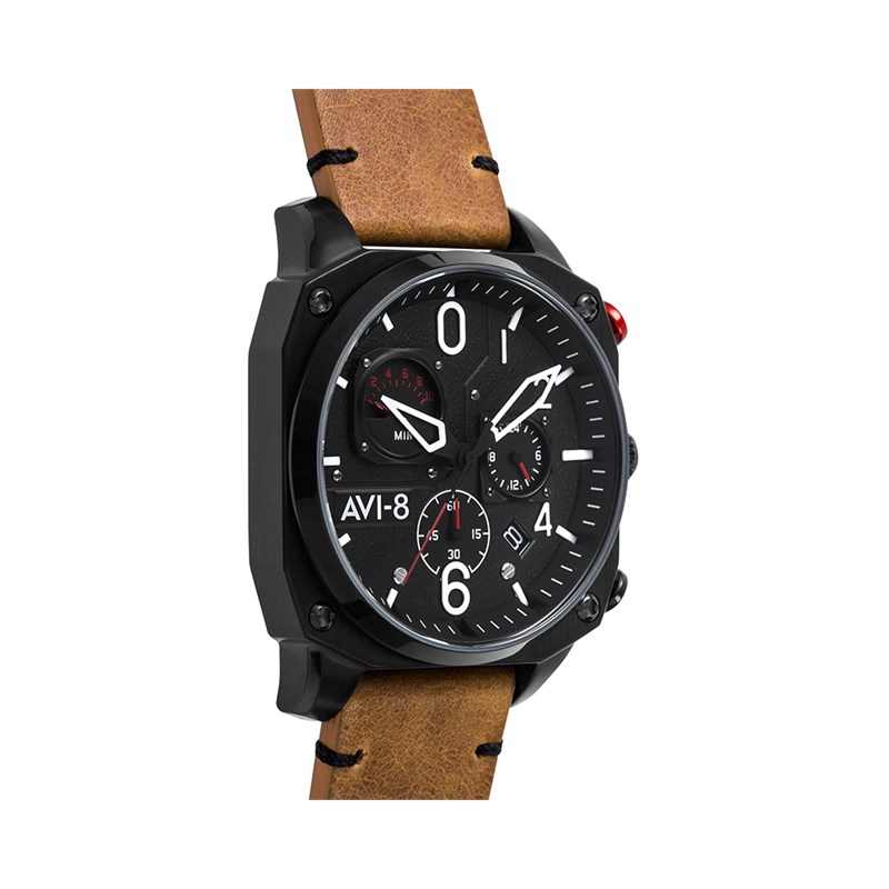 Montre homme quartz japonais chronographe AVI-8 - Bracelet cuir véritable de vachette - Date - vue 3