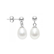 Boucles d'Oreilles Pendantes Perles de Culture Blanches et Argent 925