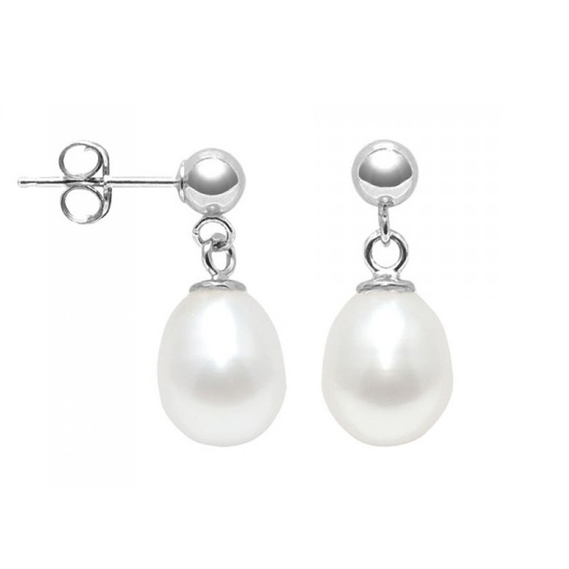 Boucles d'Oreilles Pendantes Perles de Culture Blanches et Argent 925