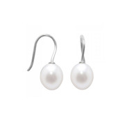 Boucles d'Oreilles Femme à crochets Perles de Culture Blanches et Argent 925/1000