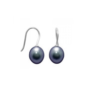Boucles d'Oreilles Femme à crochets Perles de Culture Noires et Argent 925/1000