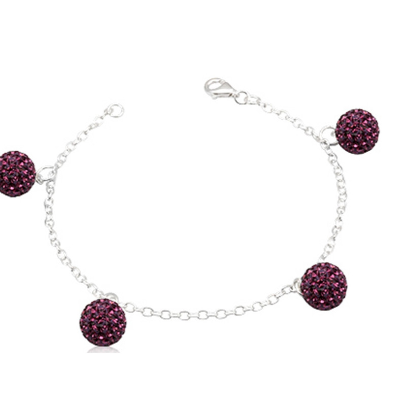 Bracelet Perles en Cristal Violet et Argent 925