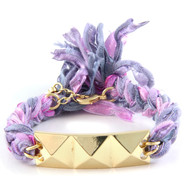 Ettika - Bracelet Pyramide en Or Jaune et Coton Rubans Tressés Violets