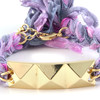 Ettika - Bracelet Pyramide en Or Jaune et Coton Rubans Tressés Violets - vue V2
