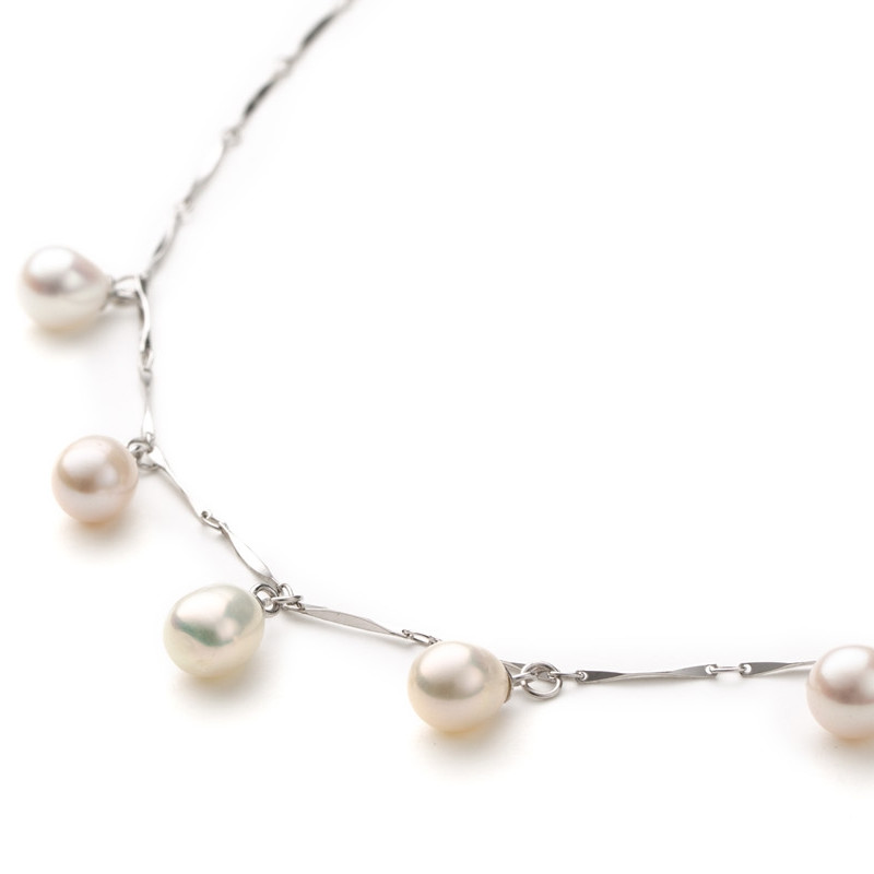 Collier 5 Perles de culture Blanc ou Noir et Argent 925 plaqué or blanc - vue 3