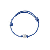 Bracelet Perle de culture Blanche et Coton Ciré Bleu