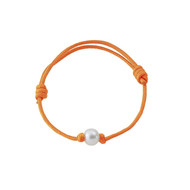 Bracelet Perle de culture Blanche et Coton Ciré Orange