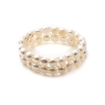 Bracelet Stretch 2 rangs Femme en Perles de culture Blanc