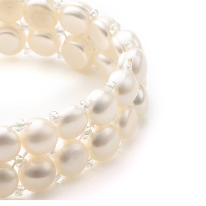 Bracelet Stretch 2 rangs Femme en Perles de culture Blanc - vue 2