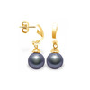 Boucles d'Oreilles Pendantes Perles de Culture d'eau douce Noires et or jaune 375/1000 - vue V1