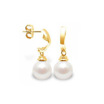 Boucles d'Oreilles Pendantes Perles de Culture Blanches et or jaune 375/1000