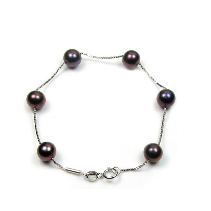 Bracelet Femme en Argent 925/1000 et Perles de culture d'eau douce Noires