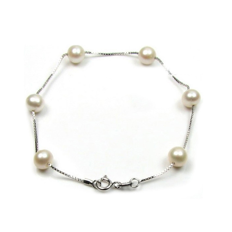 Bracelet femme en Argent 925/1000 et Perles de culture d'eau douce Blanches