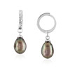 Boucles d'Oreilles pendantes Femme en argent 925/1000 et Perles de culture d'eau douce noires - vue V2