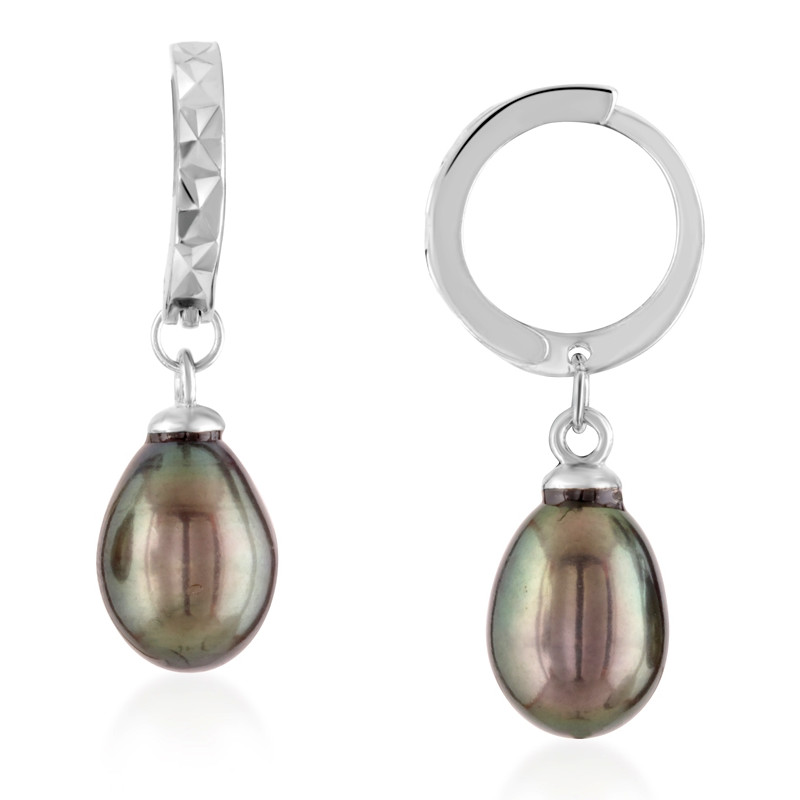 Boucles d'Oreilles pendantes Femme en argent 925/1000 et Perles de culture d'eau douce noires - vue 2