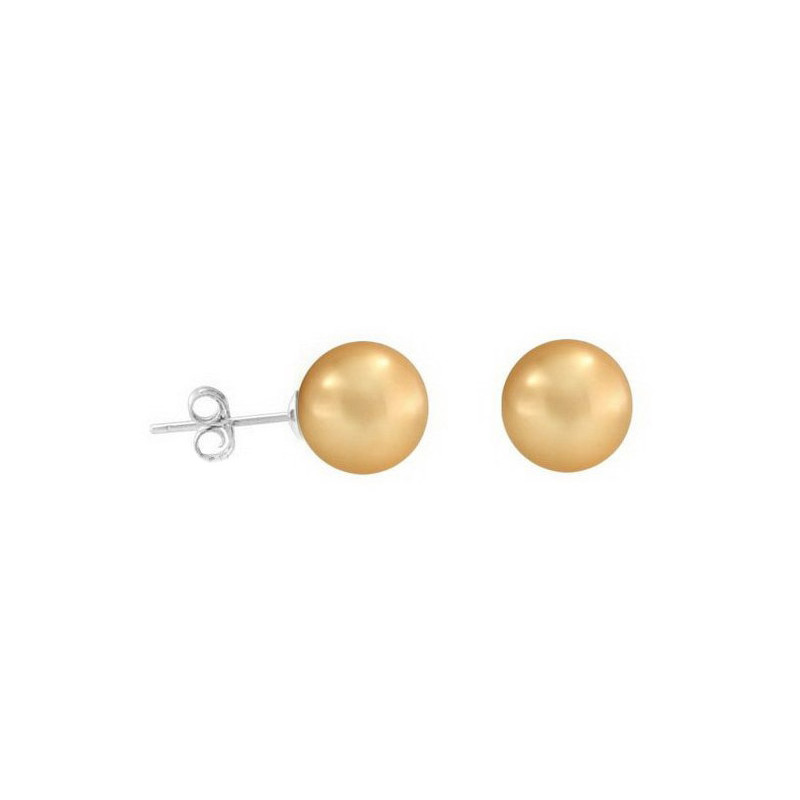 Boucles d'oreilles Femme Perles couleur Or de 8 mm et Argent 925/1000