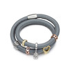 Bracelet Double Rang Charm's en Cuir Gris Bleu et Acier Inoxydable - vue V2