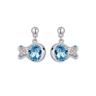 Boucles d'oreilles Poisson orné de cristaux de Swarovski Bleu et Plaqué Rhodium