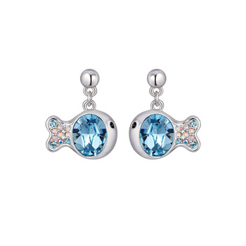 Boucles d'oreilles Poisson orné de cristaux de Swarovski Bleu et Plaqué Rhodium