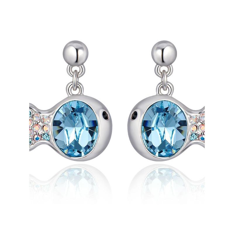 Boucles d'oreilles Poisson orné de cristaux de Swarovski Bleu et Plaqué Rhodium - vue 2