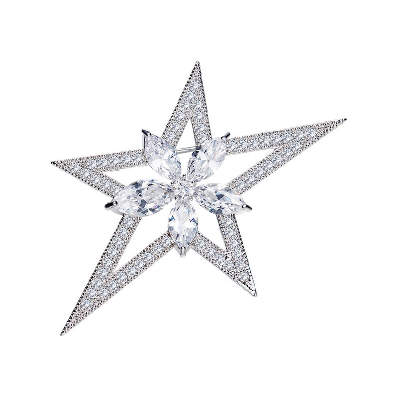 Broche Femme Etoile Cristal de Swarovski Element Blanc - vue V1