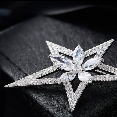 Broche Femme Etoile Cristal de Swarovski Element Blanc - vue V2