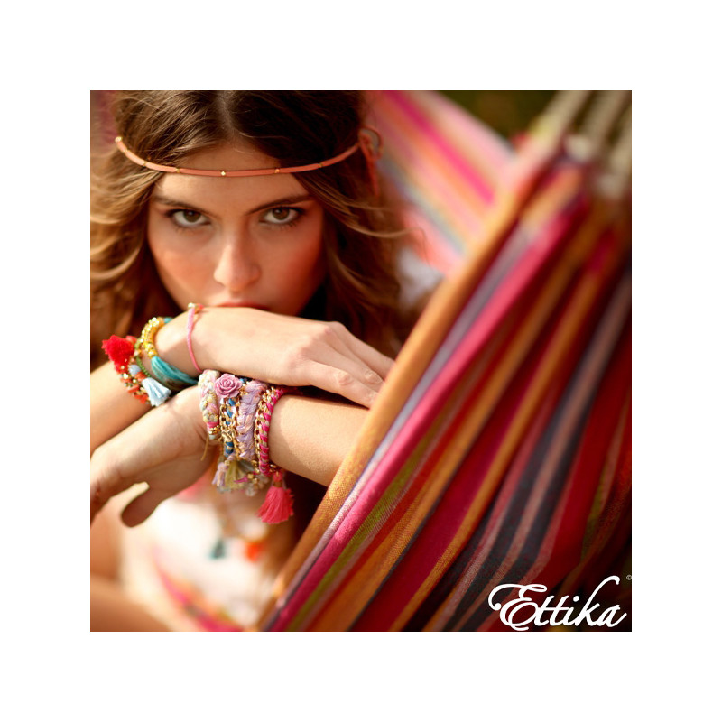Ettika - Bracelet en Or Jaune, Cristal et Rubans Cuir Tressés Rose - vue 4