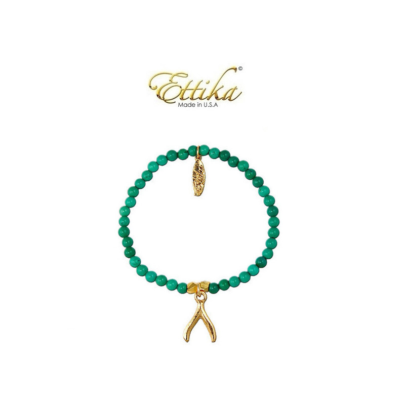 Ettika - Bracelet Stretch Wishbone en Or Jaune et Perles en Turquoise