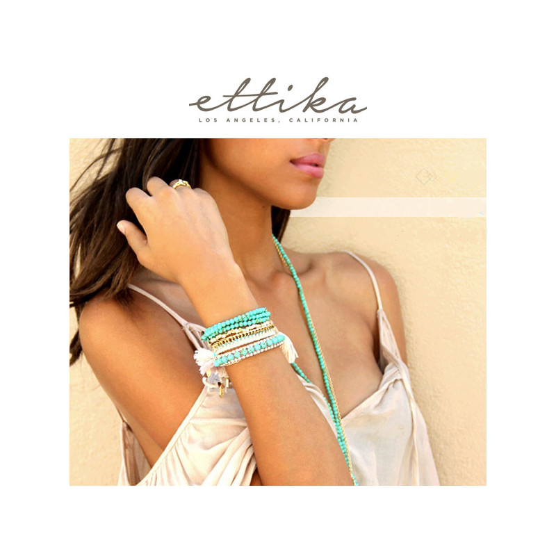 Ettika - Bracelet Stretch Wishbone en Or Jaune et Perles en Turquoise - vue 4