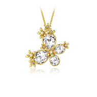 Pendentif-Broche Papillon orné de cristaux de Swarovski Blanc et Plaqué or jaune