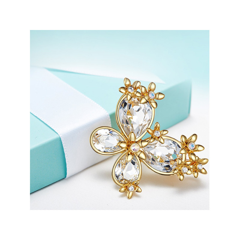 Pendentif-Broche Papillon orné de cristaux de Swarovski Blanc et Plaqué or jaune - vue V2