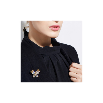 Pendentif-Broche Papillon orné de cristaux de Swarovski Blanc et Plaqué or jaune - vue V4