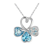 Pendentif Trefle orné de cristaux de Swarovski Bleu et Plaqué Rhodium