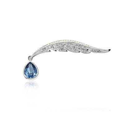 Broche Plume de Paon en Cristal Swarovski Elements Bleu - vue V1