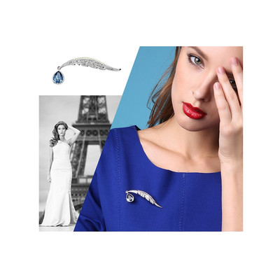 Broche Plume de Paon en Cristal Swarovski Elements Bleu - vue V4