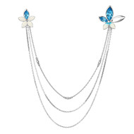 Collier pin's Fleur orné de cristal de Swarovski Bleu et Plaqué Rhodium