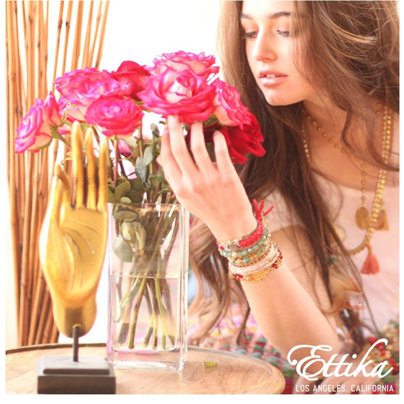 Ettika - Bracelet Peace and Love en Or Jaune et Coton Rubans Tressés Multicolor - vue 4