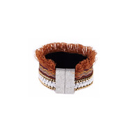 Bracelet à Franges, Coton Marron et Acier Inoxydable