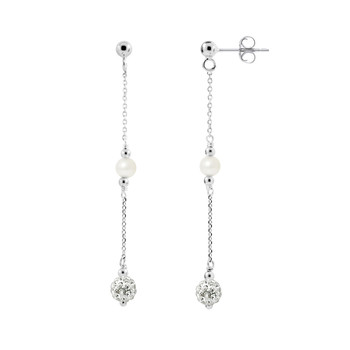Boucles d'Oreilles en Argent Perles de culture blanches et Cristal Blanc