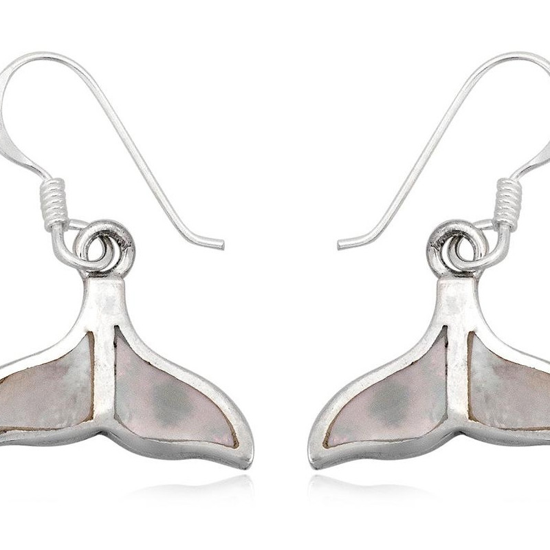 Boucles d'oreilles Queue de Baleine Pendantes en Argent 925 et Nacre - vue 2