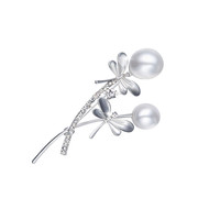 Broche Femme Libellule Perle et Cristal de Swarovski Element Blanc Plaqué Rhodium