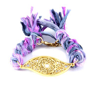 Ettika - Bracelet Oeil en Or Jaune et Coton Rubans Tressés Violets