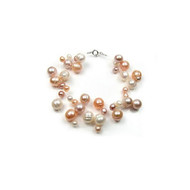 Bracelet Femme 3 rangs Invisible en Nylon et en Perles de culture d'eau douce Multicolores et Argent 925/1000